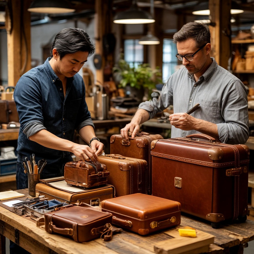 Wegotspice workshop with artisans crafting luxury luggage